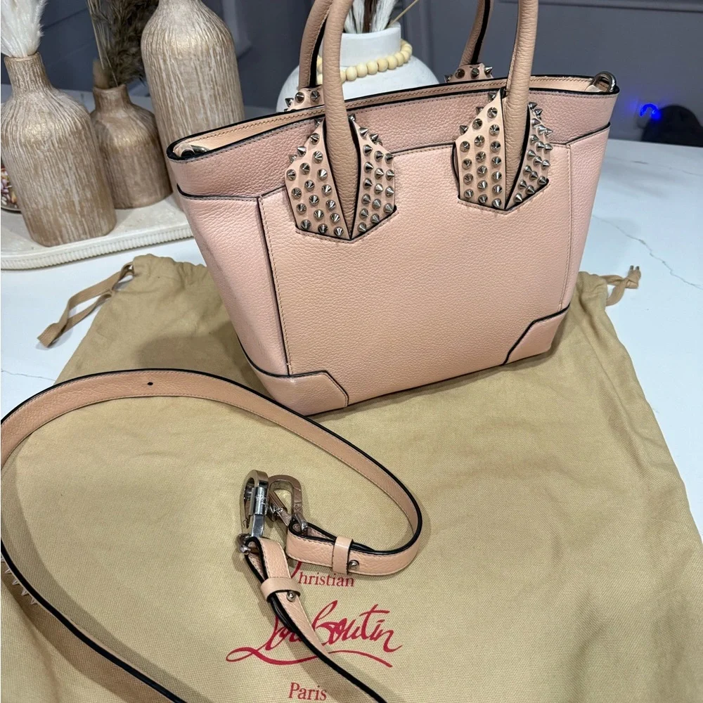 Christian Louboutin Eloise Small Studded Leather Tote Nude Beige Crossbody - Picture 10 of 17
